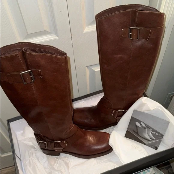 AREZZO Brown Leather Knee-High Boots - Picture 4 of 8